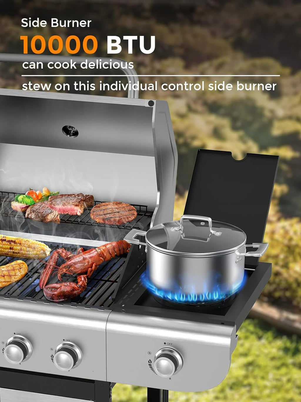 COWSAR 4-Burner Propane Gas BBQ Grill with Side Burner, 54,000 BTU Total, 502 sq in Cooking Area, Silver