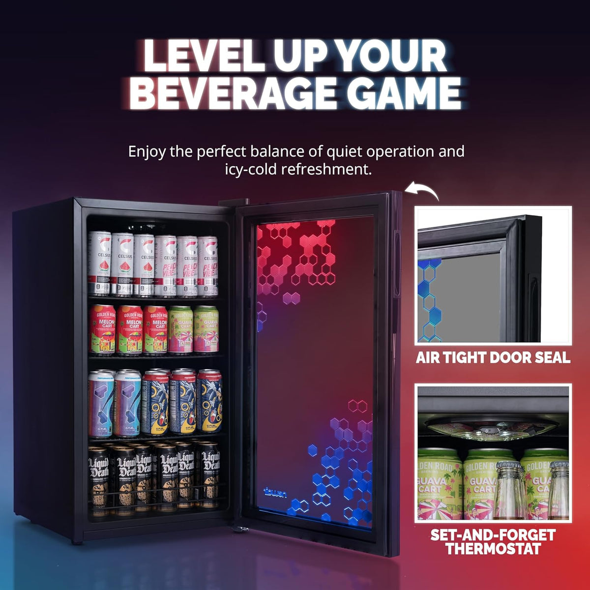 NewAir 126 Can Beverage Refrigerator – Freestanding Mini Fridge, Glass Door, LED, 7 Settings