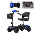 Silver 4-wheel electric mobility scooter with swivel seat and rear basket
