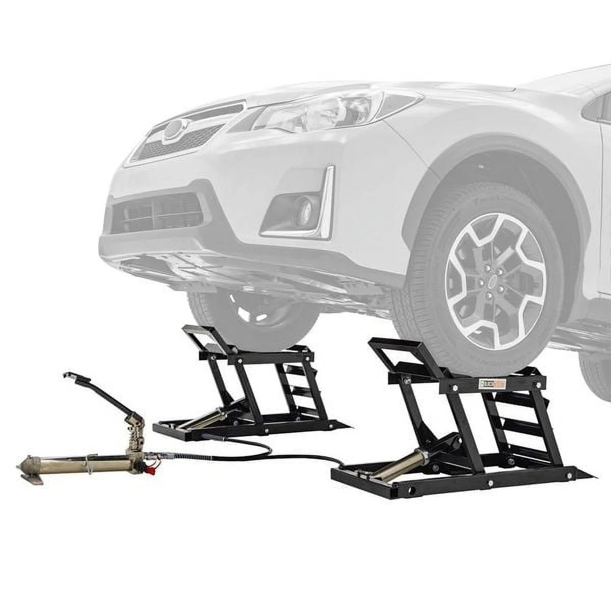 Black Widow steel hydraulic car lift ramps shown as a pair