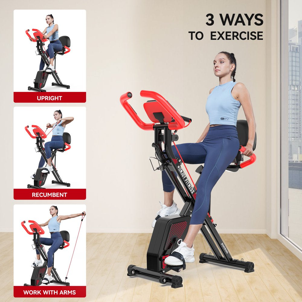 Pooboo 3-in-1 Foldable Magnetic Exercise Bike – Upright & Recumbent X-Bike, 8-Level Resistance, Pulse Sensor