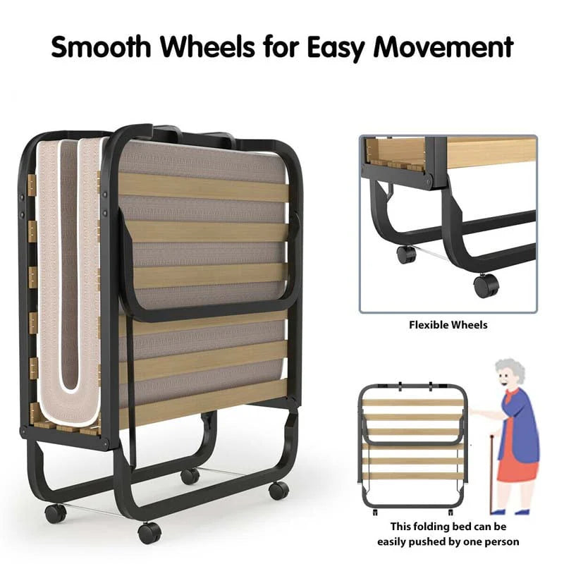 79" x 31.5" Folding Rollaway Guest Bed with Memory Foam Mattress on Wheels