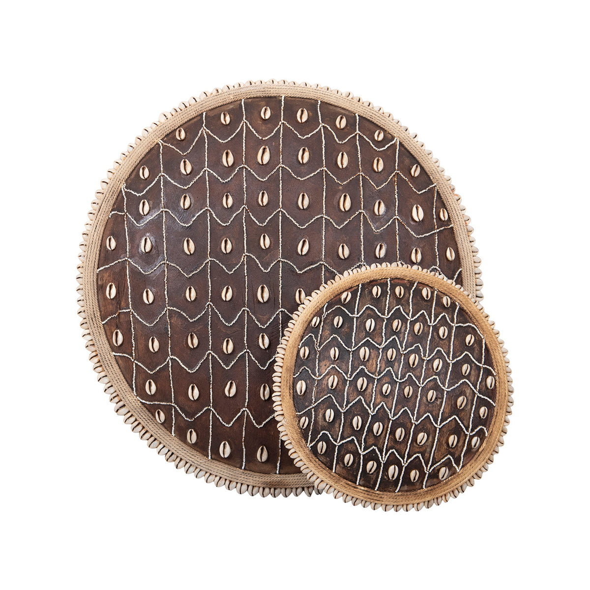 Hand-Carved Cameroon Shield with Cowrie Shells & White Beads
