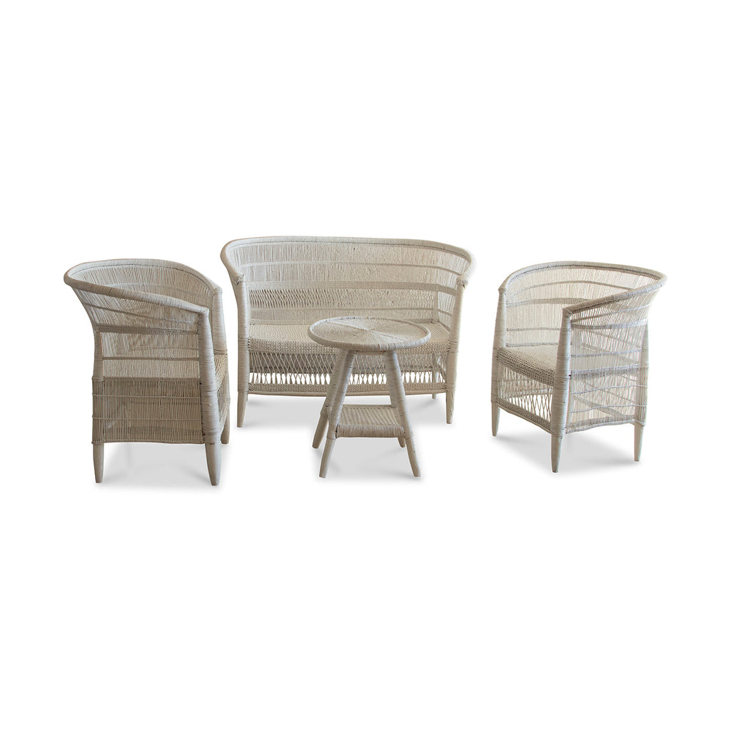 White Handwoven Malawi Cane Furniture – Chair, Table & Loveseat