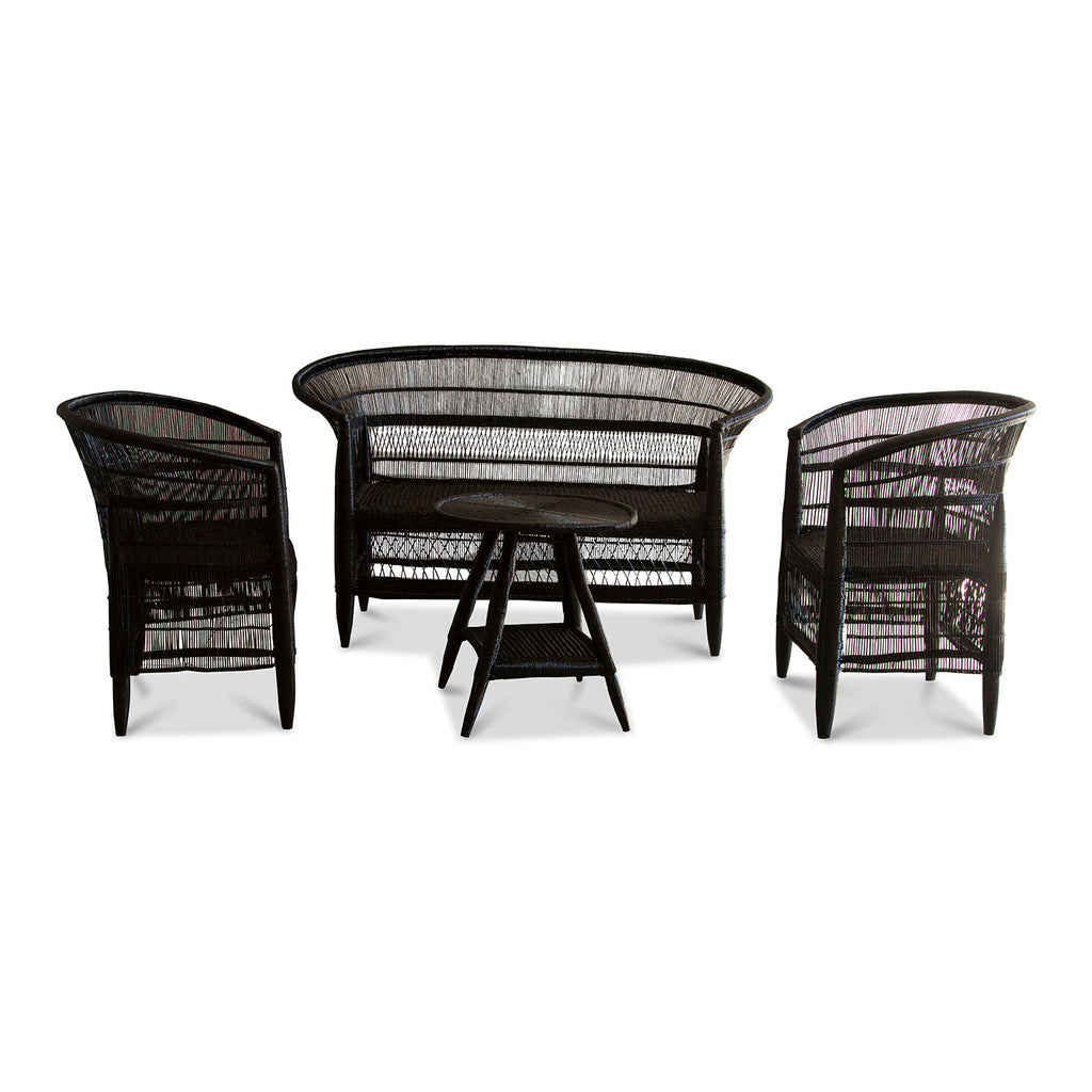 Black Handwoven Malawi Cane Furniture – Chair, Table & Loveseat