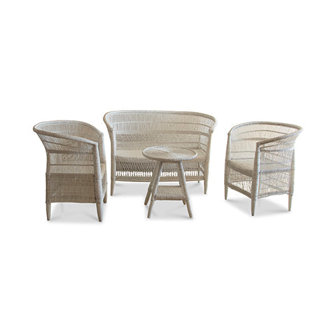 White Handwoven Malawi Cane Furniture – Chair, Table & Loveseat