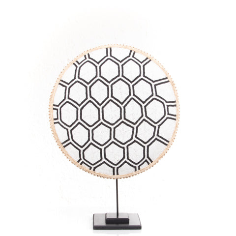 Black & White Beaded Cameroon Shield on Stand – Hexagon Pattern