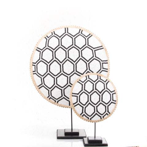 Black & White Beaded Cameroon Shield on Stand – Hexagon Pattern