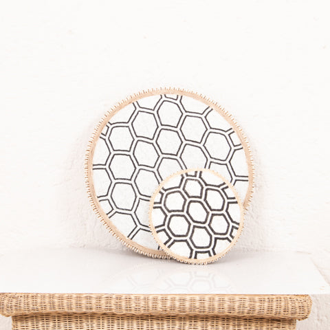 Black & White Beaded Cameroon Shield on Stand – Hexagon Pattern